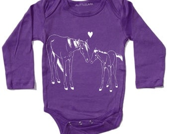 Horse Onesie, Violet Purple Horse Bodysuit, Cute Baby Girl Onesie, Baby Girl Gift, baby clothes, baby girl clothes, baby shower gift, pony