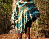 Jupiter Ascending! Turquoise & Chocolate Sparkle Asymmetrical Poncho in Satin Charmeuse - Large