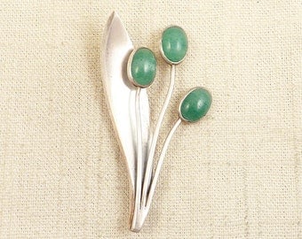 Modernist #70 Vintage Sigi Pineda Taxco Sterling and Aventurine Spring Buds Brooch
