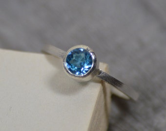 Blue Topaz Ring Set In Sterling Silver, Topaz Stacker Or Solitaire Ring, Blue Topaz Engagement Ring, November Birthstone Ring