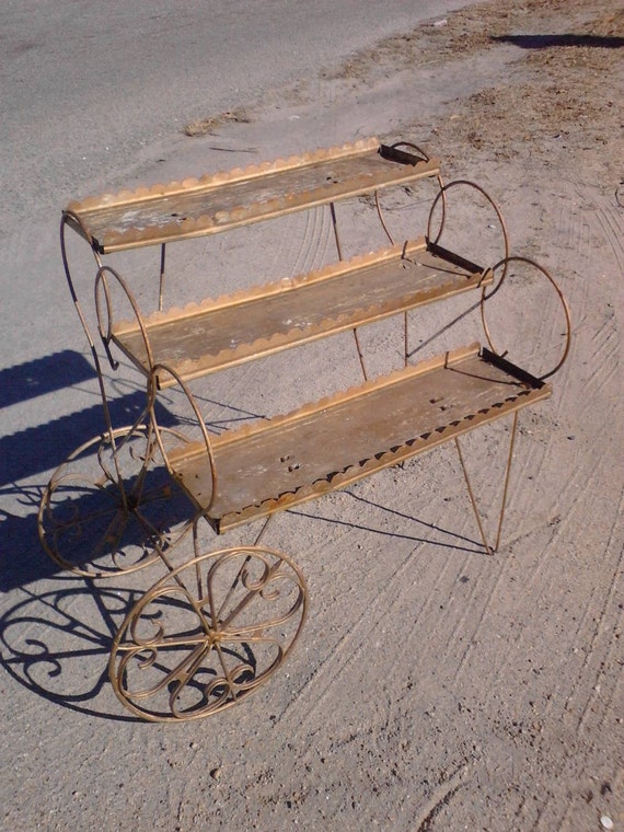 Items similar to Vintage Rolling Metal Garden Cart...Plant Shelf