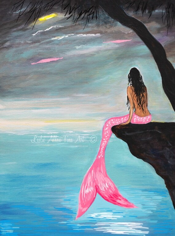 Mermaid Art Print Mermaid Painting Print by LeslieAllenFineArt