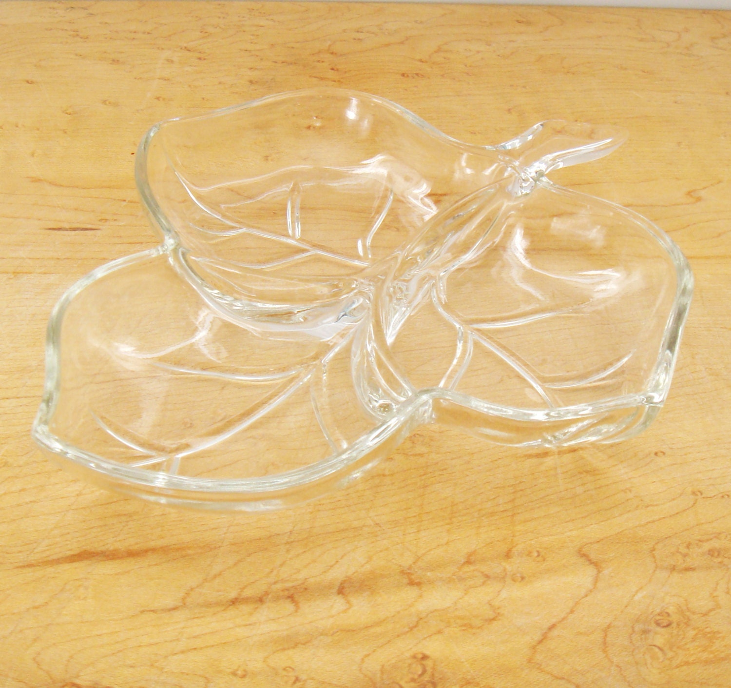 Leaf Divided Dish Clear Glass Leaf Relish Dish Vintage