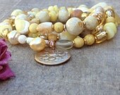 Mother of Pearl yellow stretch bracelet natural gemstone jewelry yellow wrap bracelet gifts for her handmade jewelry birthday gift ideas