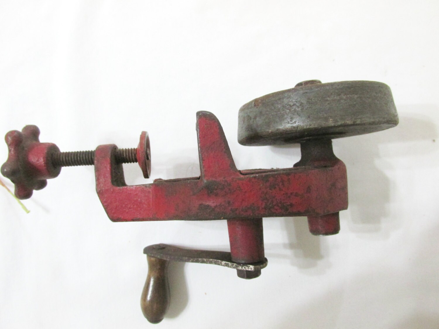 Antique Hand Crank Bench Grinder Wood Handle Knife Sharpener