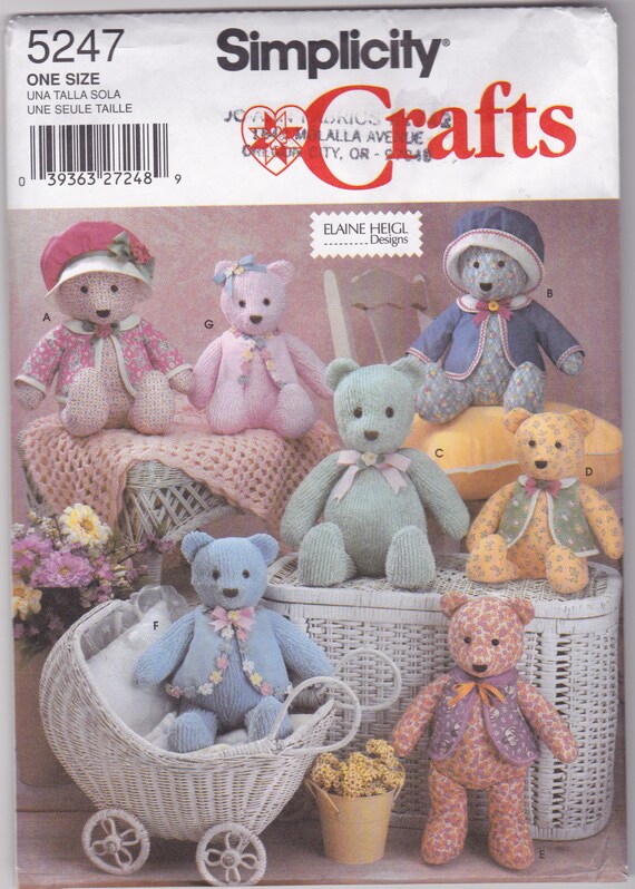 Simplicity Crafts 5247 Teddy Bear Doll Clothes Hat Sewing