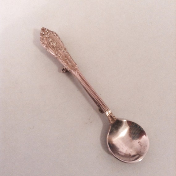 Vintage Sterling Silver Spoon Pin Brooch. Rose Point by