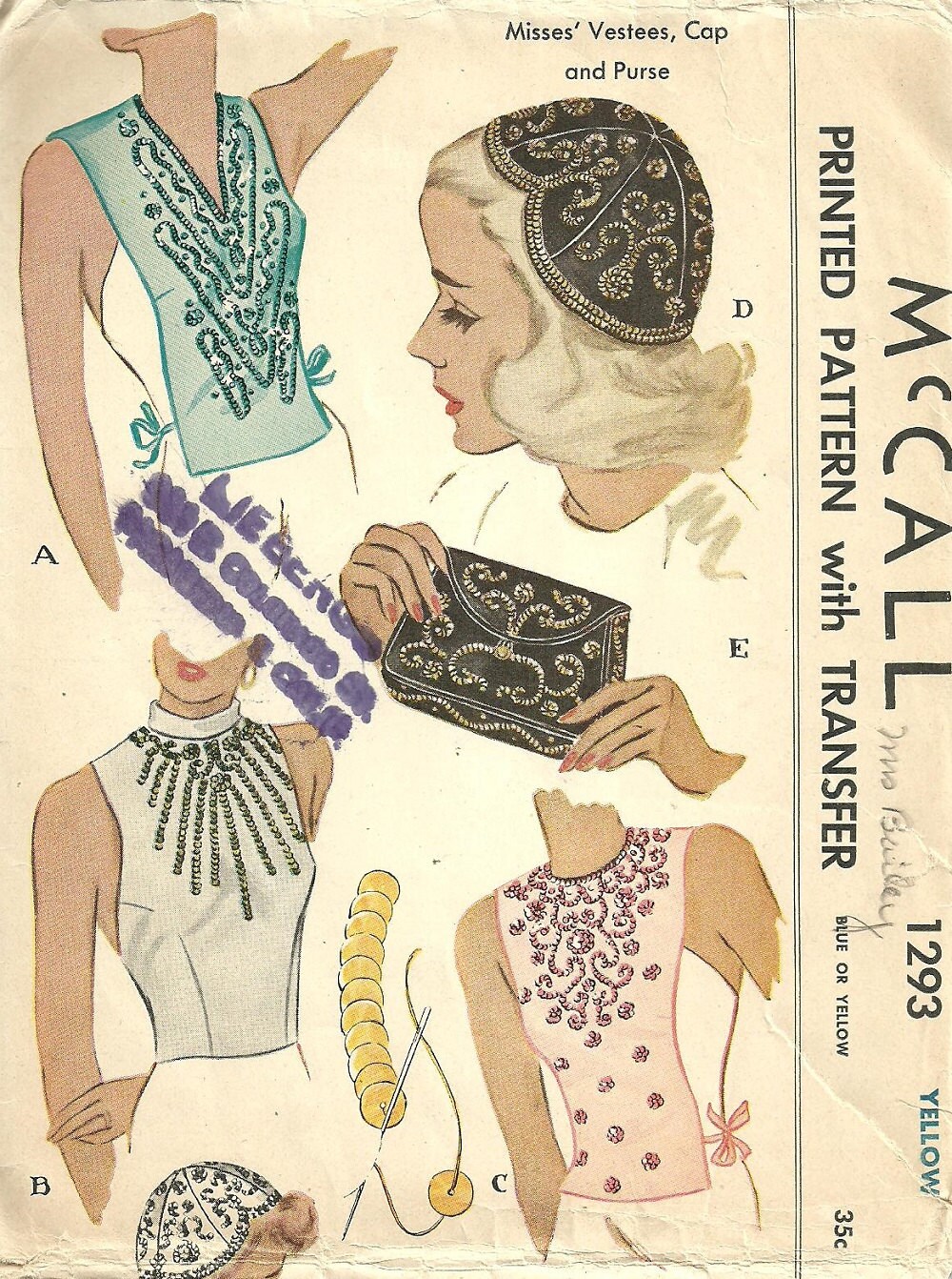 McCall 1293 / Vintage 40s Sewing Pattern / Purse Clutch