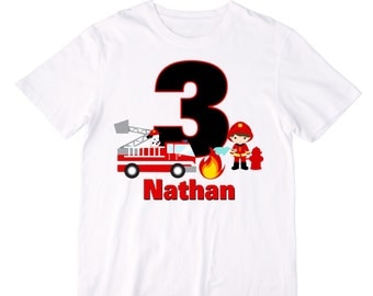 Personalized Firefighter Firetruck Birthday Shirt or Bodysuit - Personalized with ANY name and age - You choose hair and skin colors