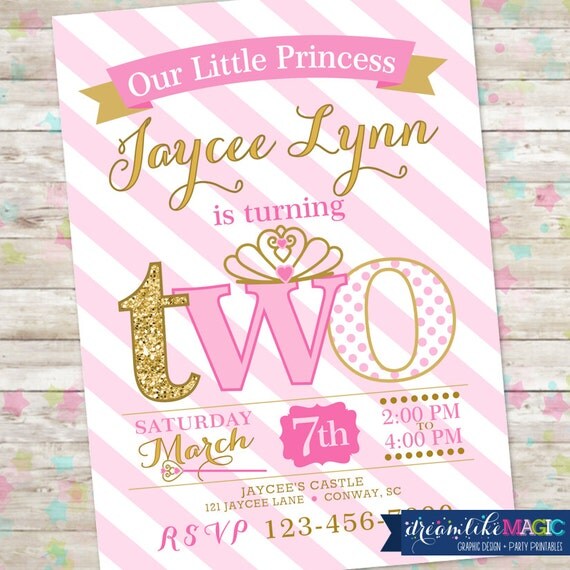 princess birthday invitation 2nd birthday party invite pink and
