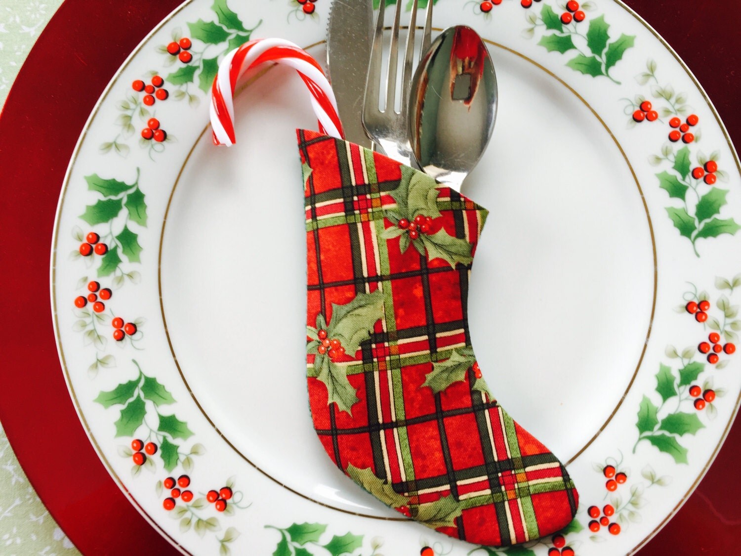 Mini Christmas Stocking Silverware Holders by FestivePlaceSettings