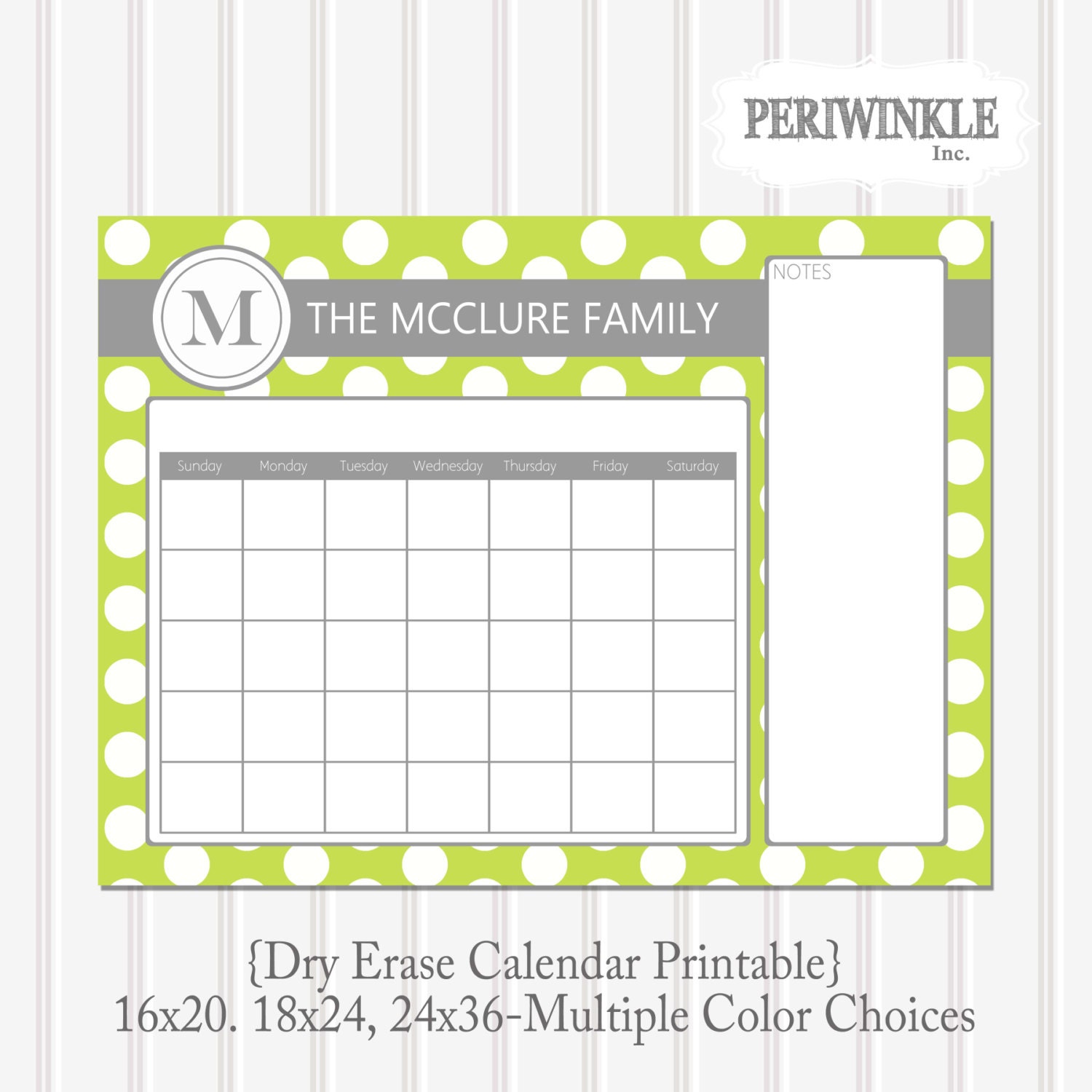 Dry Erase Calendar Printable Cutomizable Mulitple by periwinkleinc