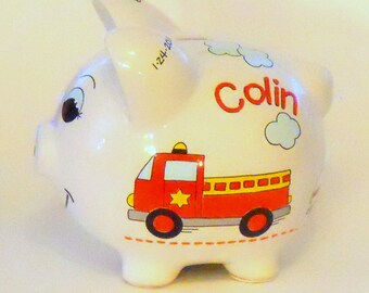 Piggy Bank Personalized with Emergency Vehicles Fire Truck, Ambulance, Police Car, EMT