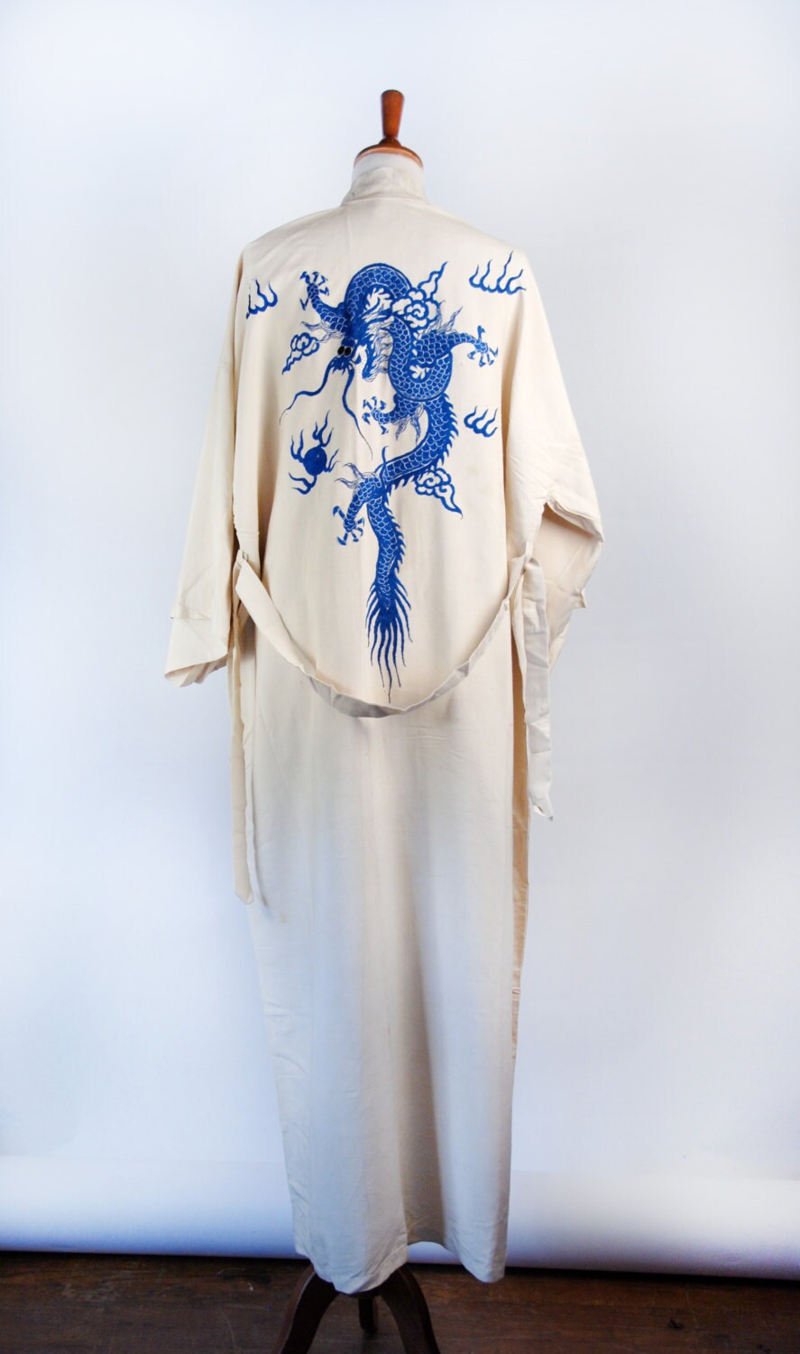 Vintage Dragon Robe Ivory and Blue