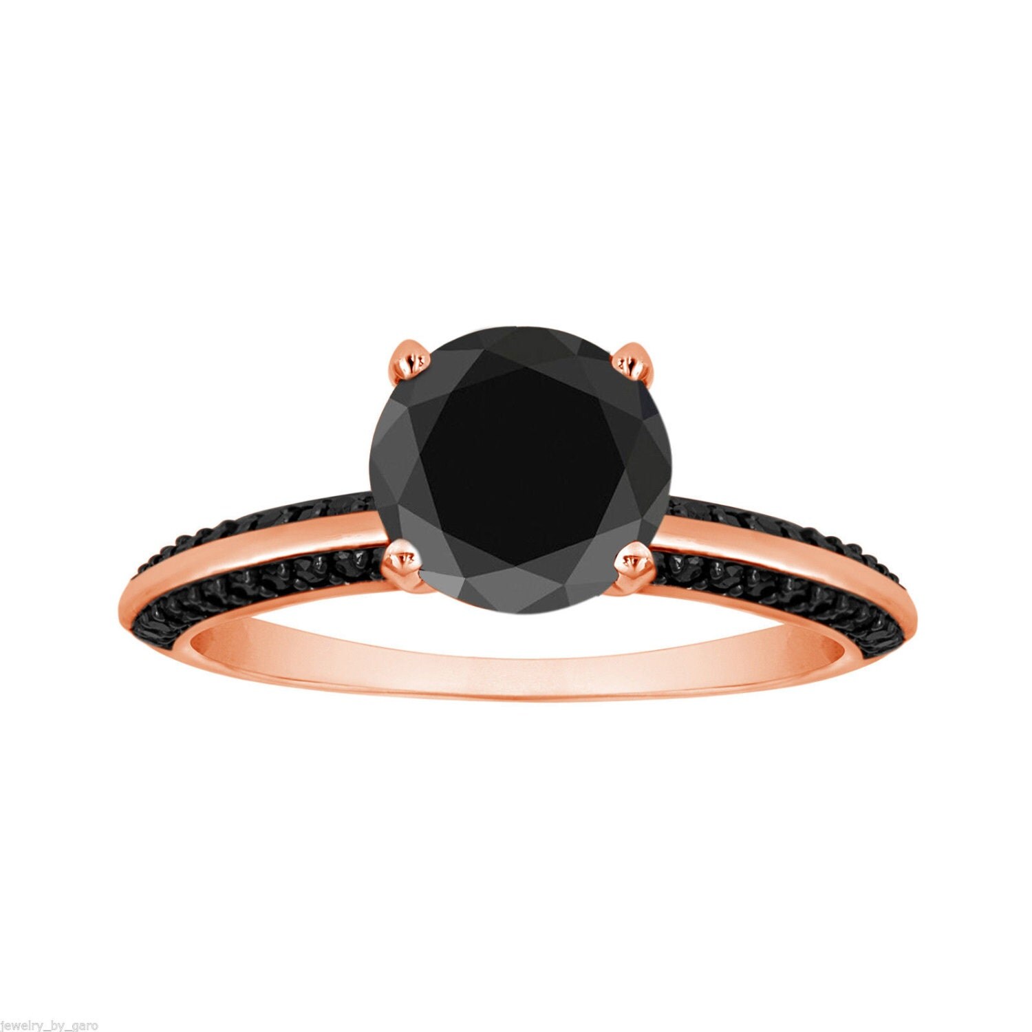 1.79 Carat Fancy Black Diamond Engagement Ring 14K Rose Gold