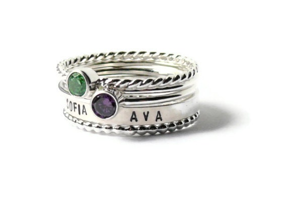 ring name ring Sterling silver stacking ring set sterling silver ring ...