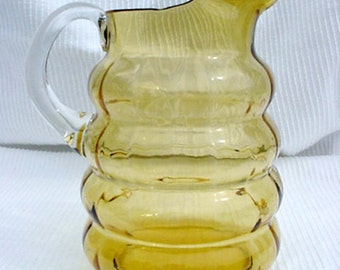 Amber Depression Glass Large Pitcher/Ewer with Rolls Amber GlassHome and Garden Kitchen and Dining Serve Ware Tableware Ewers