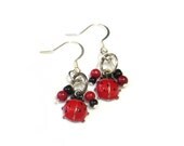 Ladybug Earrings, Black & Red Charm Earrings, Kawaii Earrings, Vintage Charms, Upcycled Jewelry, Handmade Jewelry, Red and Black Lady Bugs