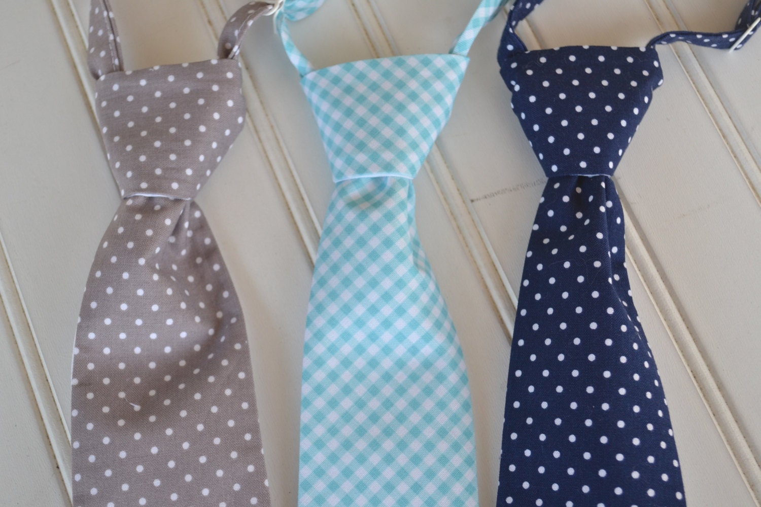 Little Boys Ties Grey Dot Aqua Gingham Navy by SweetSummerBaby