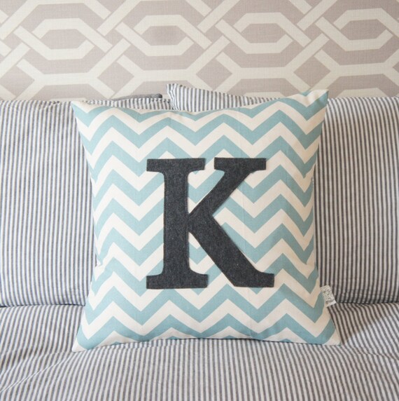 Items similar to monogrammed pillow cover, 20x20, blue chevron with