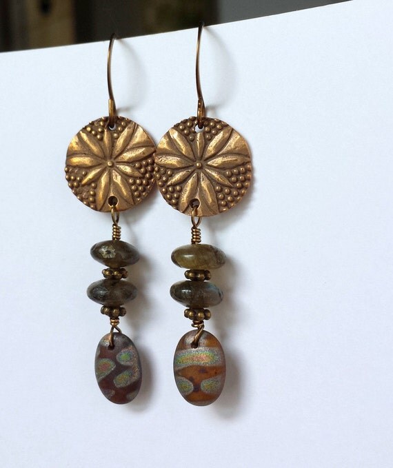 Bronze Dangle Earrings Handmade Bronze by AlteredElementsGlass