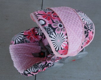 SALE Pink and Gray floral fabric with light pink minky- Infant car seat cover- Custom Order