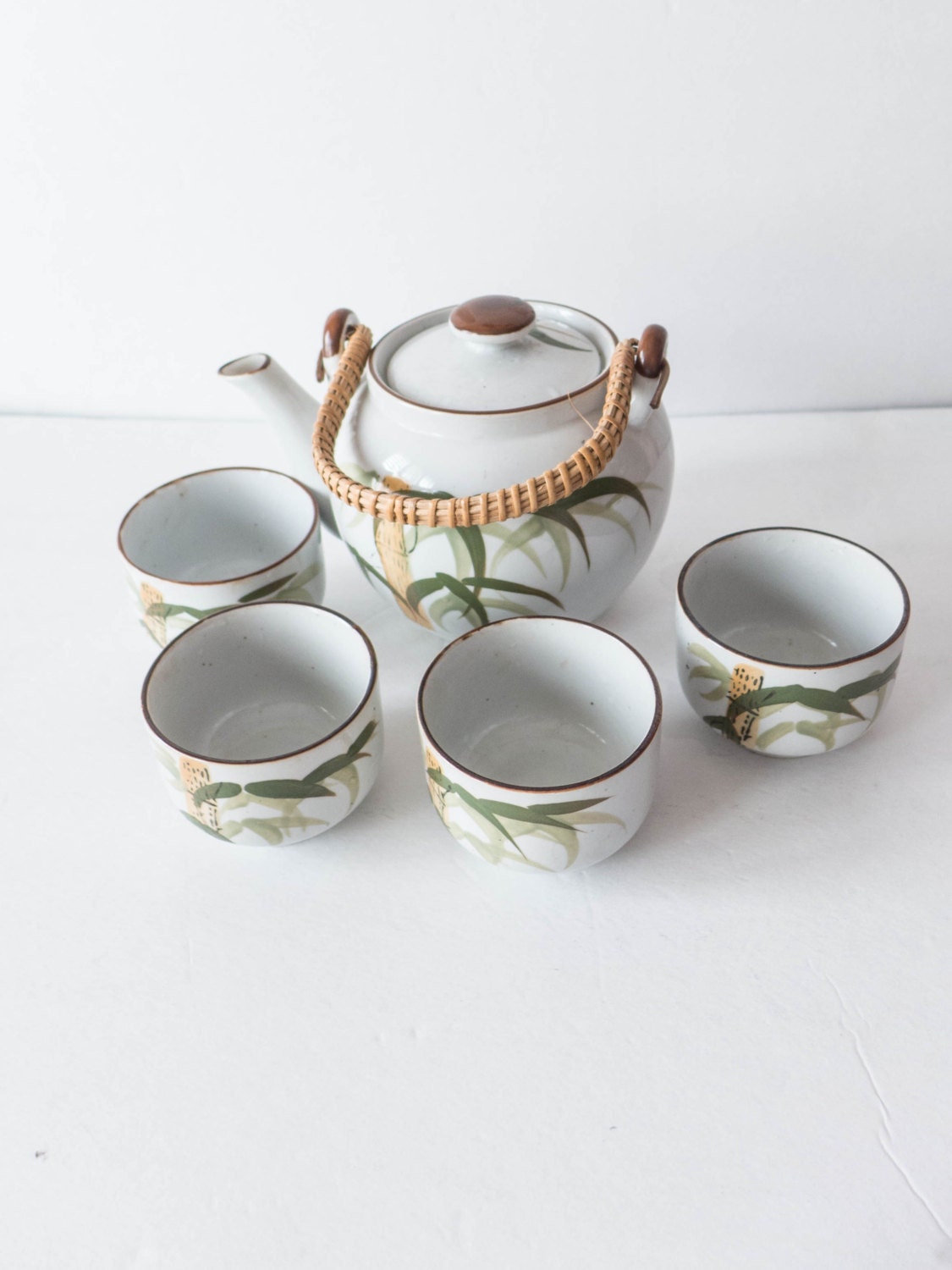 Vintage Japanese Tea Set Bamboo Design Teapot Tea Cup Teacup