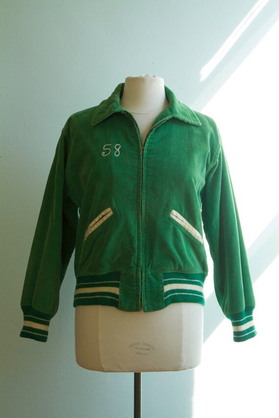 1950's Green Corduroy Letterman Jacket by threadechoes on Etsy