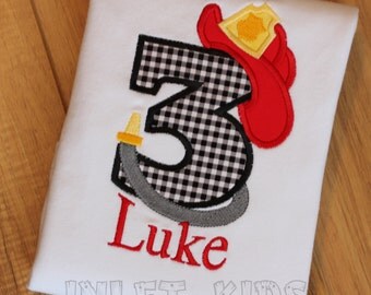 Boys Firefighter Birthday Shirt, Long or Short sleeve