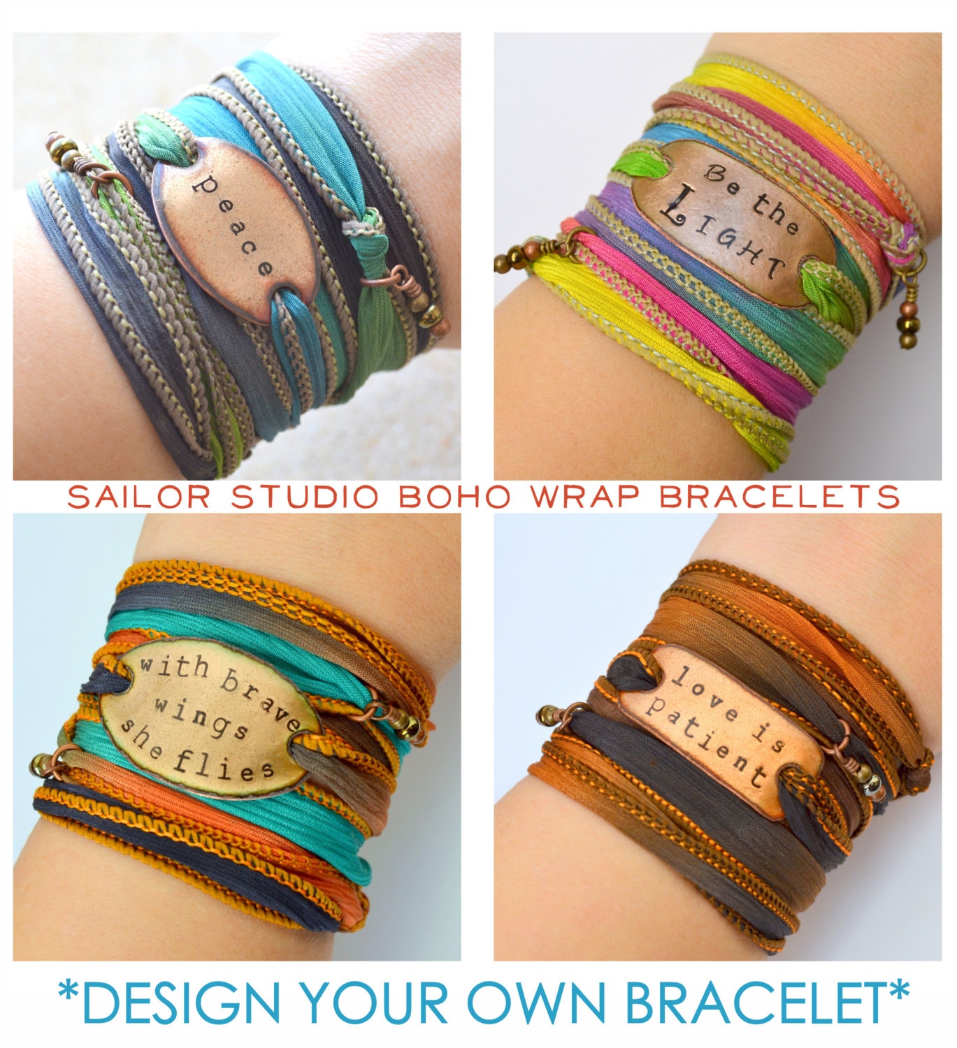DESIGN your OWN Boho Silk Wrap Bracelet Custom quote