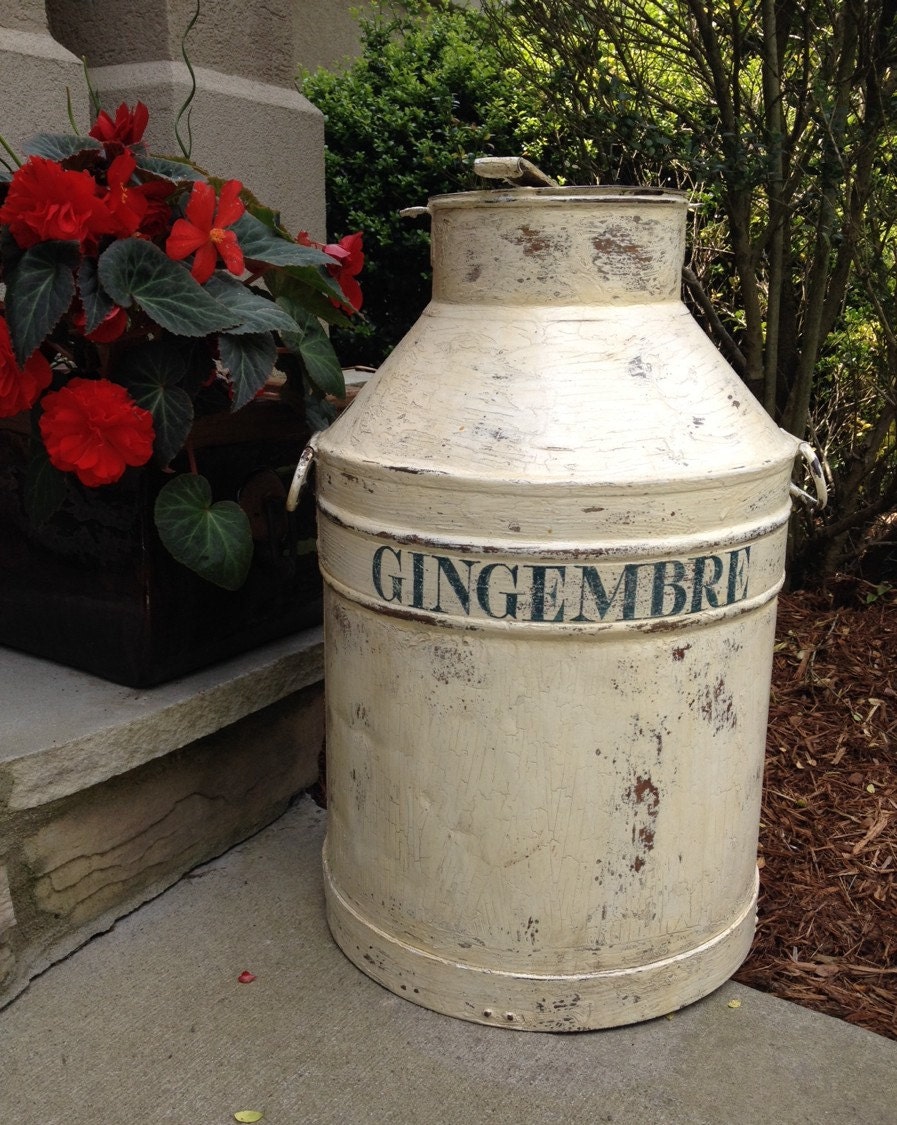 Antique Metal Milk Can Gingembre Decorative French Painted Jug