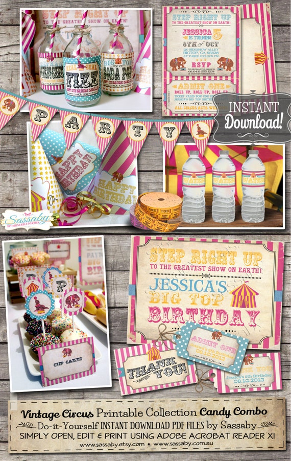 Vintage Circus Party Collection - INSTANT DOWNLOAD - Candy Combo Birthday Party Decorations by Sassaby Il_570xn