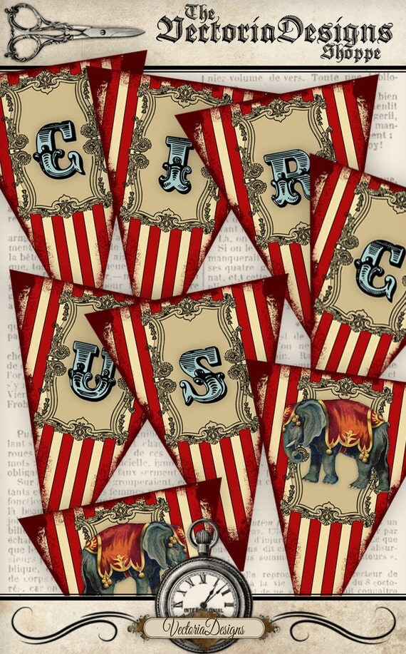 Printable Circus Banner Bunting party banner by VectoriaDesigns