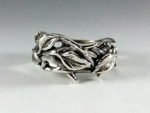 Leaves Diamond Ring Twig Wedding Band Leaf Ring Diamond