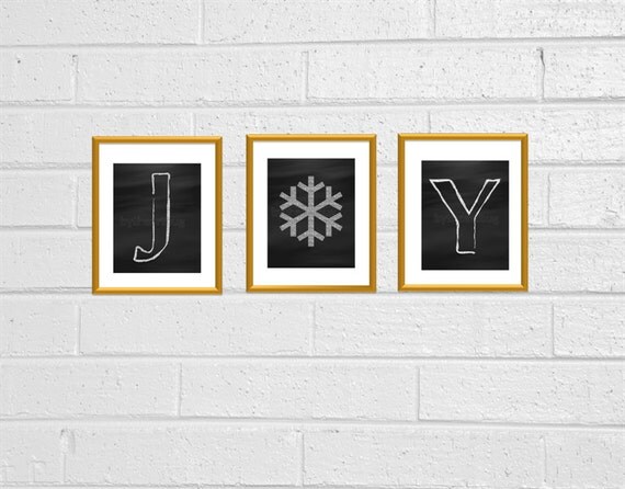 JOY Holiday Christmas Chalkboard Style Printable 8x10 Wall Decor Holiday Decor Snowflake JOY Sign