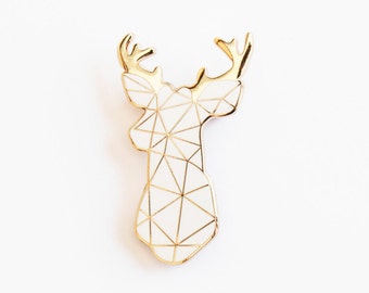 Stag Brooch Pin Badge White Boutonniere Geometric
