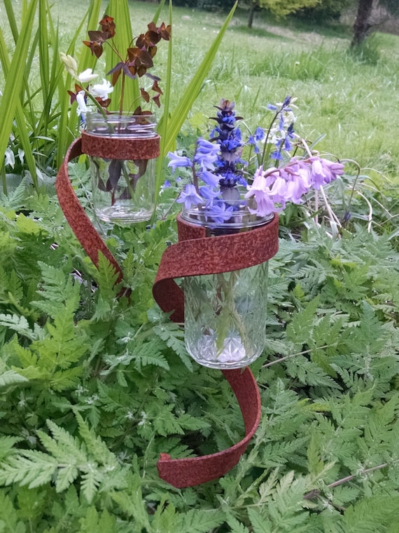 Items similar to Rustic metal garden candle holder on garden stake