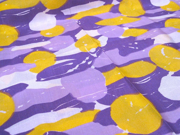Vintage Fabric Mod Purple and Yellow Abstract Design