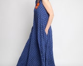 A Line dress - polka dots  Maxi dress Swing dress - Blue with dots and side pockets - summer dress - mom and daughter dresses