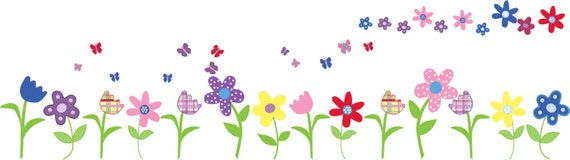 NEW LOOK Kids row of flowers with butterflies vinyl wall decal