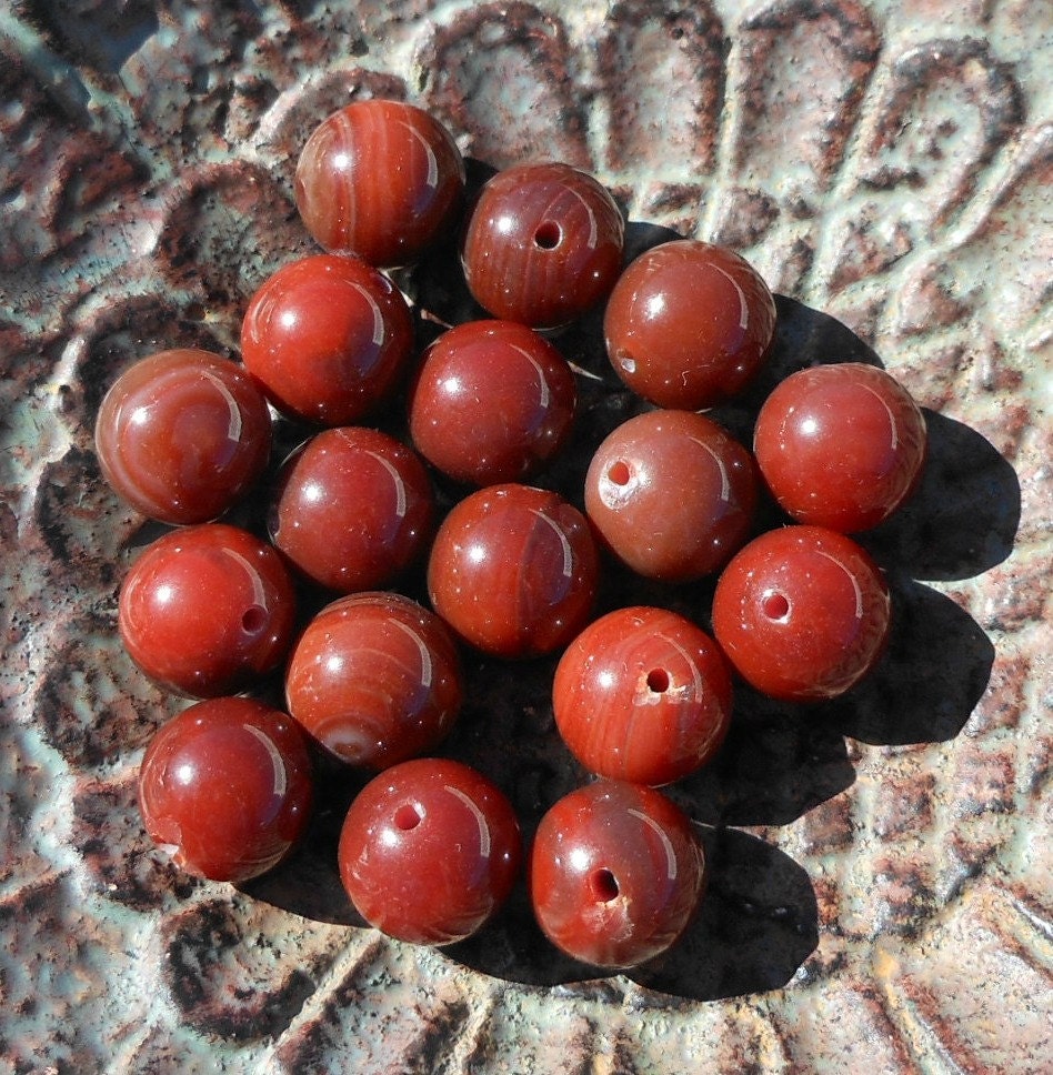 Beautiful Banded Red Agate Stone Round Beads Destash Set