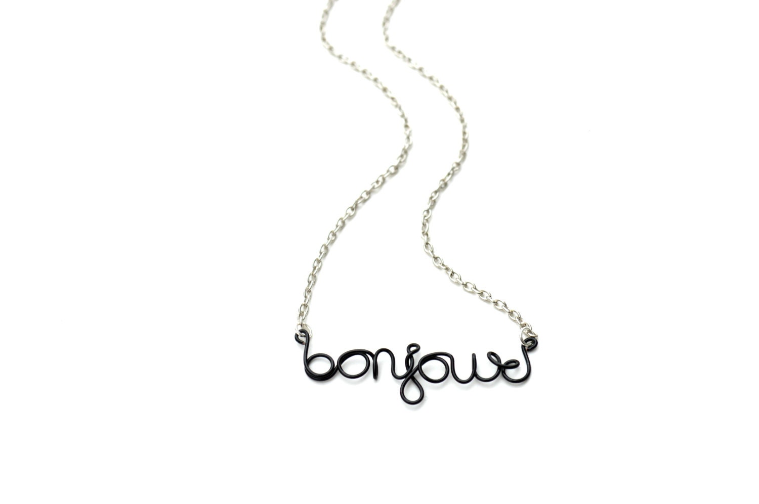 Bonjour French Necklace Wire Word Jewelry Simple Black