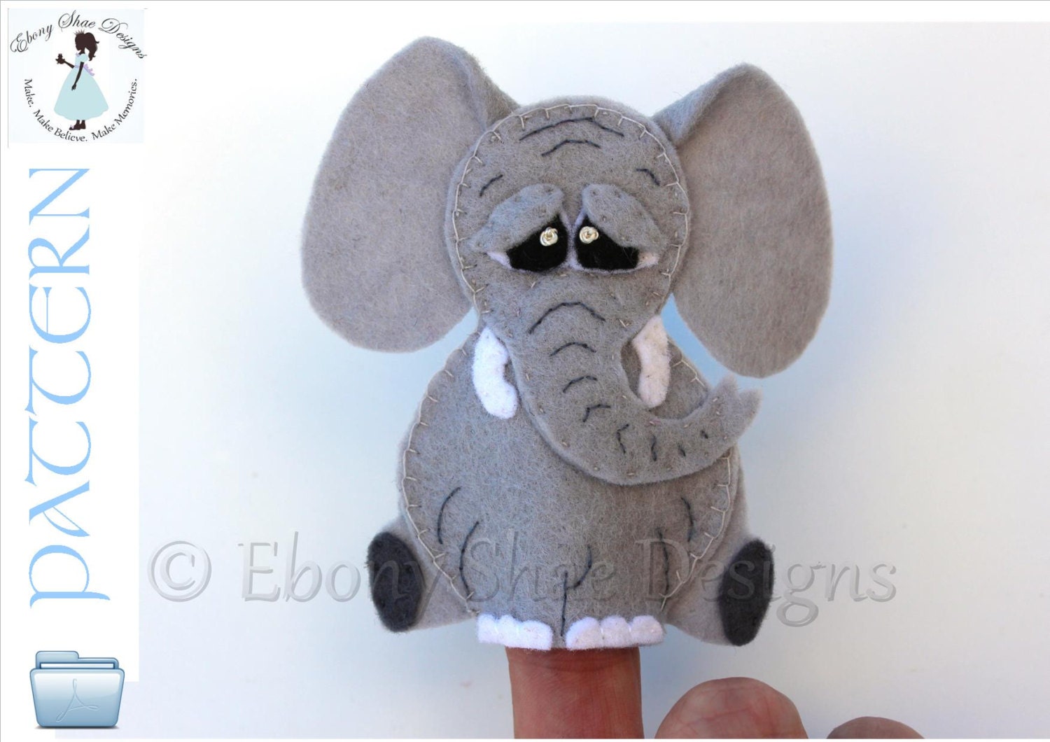 Elephant Finger Puppet PATTERN. Instant Download felt