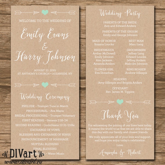 Rustic Wedding Program Ceremony Program PRINTABLE files by 