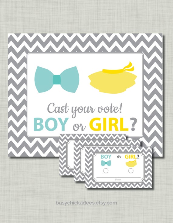 Yellow Gender Reveal Voting ballots cards Karter GR52 Printable