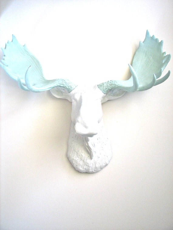 Faux Taxidermy Moose Head Animal Wall mount hanging Home Decor: Max the moose in white - il_570xN.739950520_z1l2