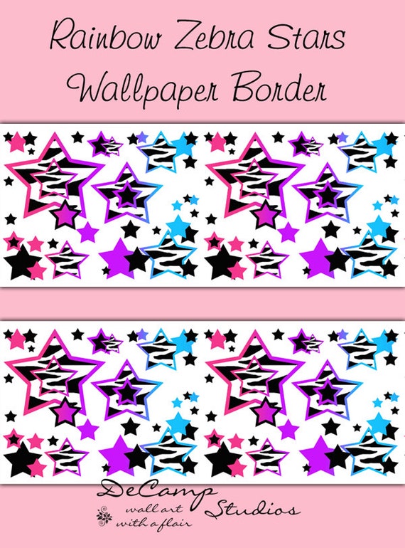 RAINBOW ZEBRA STARS Animal Print Wallpaper Border by ...