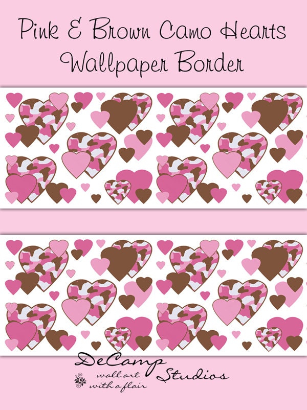 PINK CAMO HEART Wallpaper Border Wall Decals Girl by ...