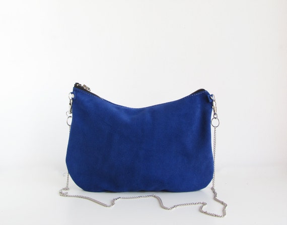 Cobalt Blue Crossbody Bag Slouchy suede bag Cross body Chain strap ...