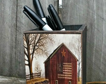 Flag Barn / Handmade Wooden Box / Pencil Box
